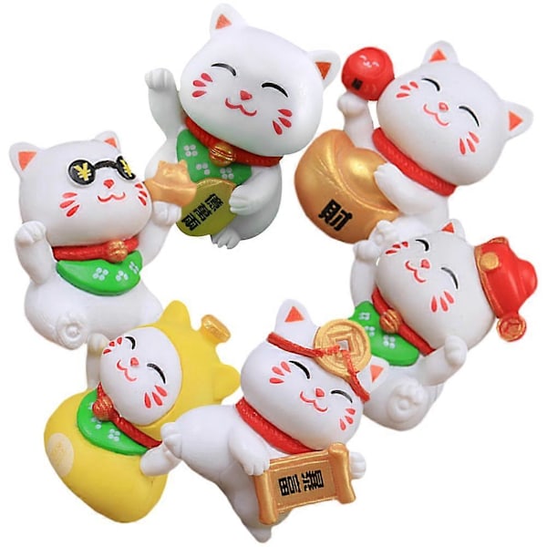 6 stk. Kattefigur Mikro Landskapsdekorasjon Kattungefigur Mini Resin Hagepynt