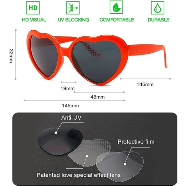 3 stk Hjerteeffektbriller, Hjertediffraksjonsbriller, Hjertesol