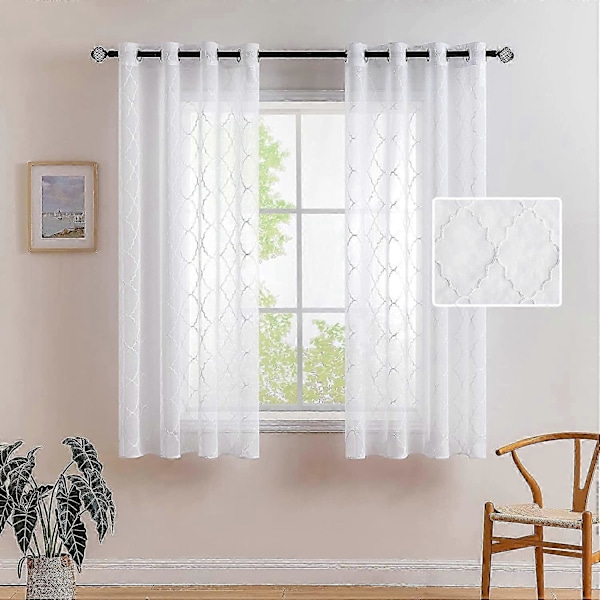 2 paneler ensfarget Marokko transparente vindusgardiner glatte elegante vindusvoilepaneler/behandling for soverom stue 140x175cm (B X H) hvit