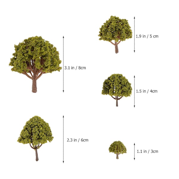 20 stk. Model Landskabstræer Gul Landskabsdekoration Rekvisitter 3CM-8CM (Grøn)