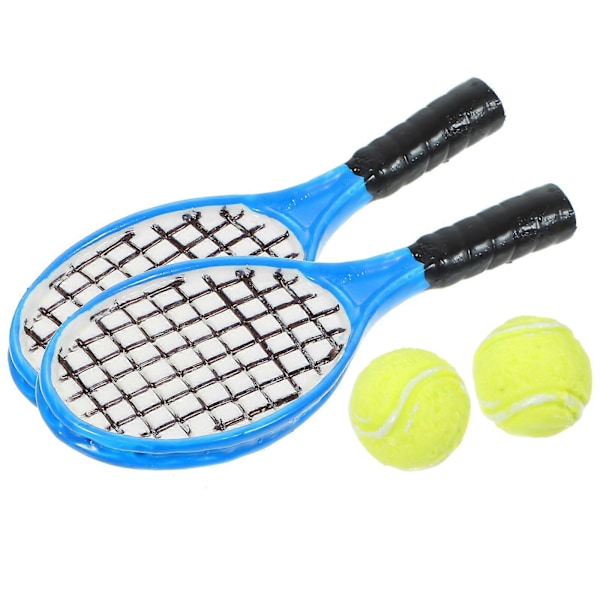 4 kpl Mini-simulaatio Tennismailamallit Kodin työpöydän koristeluun Leikkimökin tarvikkeet (Kuten kuvassa, 2 kpl mailoja + 2 kpl palloja)