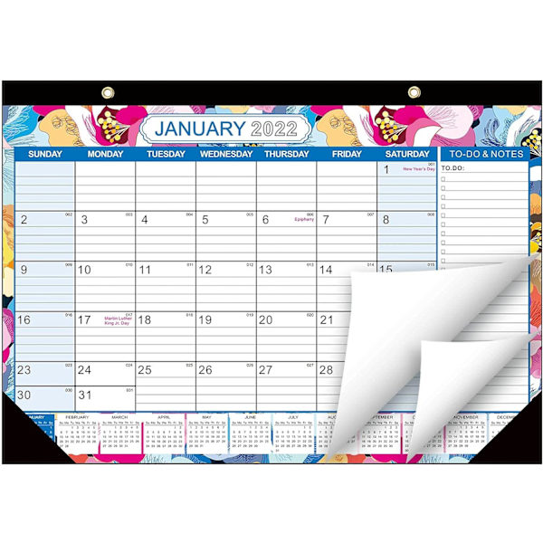 *2022.1-2023.6 Engelsk Stor Blomster Skrivebords Kalender, Kreativ 18 Mon*
