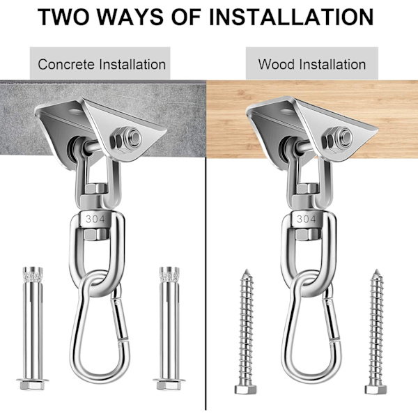 *2 Set Heavy Duty Kattokiinnike Ruostumaton Teräs Ripustuskoukut 360°*