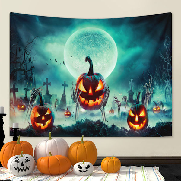 Halloween-tapetit Oranssi Kurpitsa Täysikuu Kummituslinna Luonnos