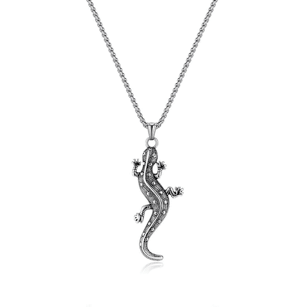 Halskæde til mænd med gecko, punk rock gecko vedhæng i rustfrit stål, vintage halskæde med firben til mænd og drenge, smykkegave