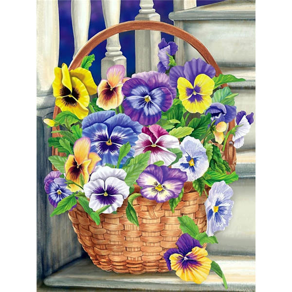 30x40cm, Blomkorg 5d diamantmålning strassbroderi c
