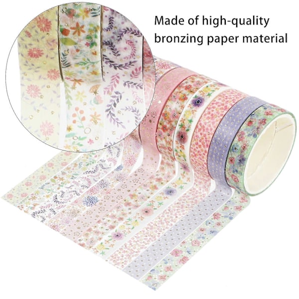 10 Rullar Washi Tejp Varmstämpling Blommig Tejp Handbok Tejp Set för Scrapbook