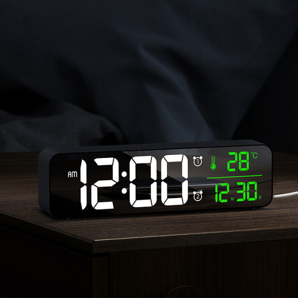 Svart Digital Väckarklocka, Väggklocka Morgonväckarklocka LED Di