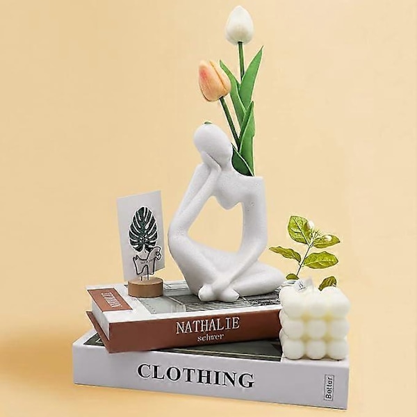Tenkerstatue Vase for Blomster, Hjemmeinnredning Resin Statue, Moderne