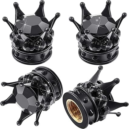 #(Svart)4 Crown Ventilhattar Universal Bling Ventilhatt Kristall Ventilhatt Rhinestone Ventilhatt Krom Bil Crown Ventilöverdrag#