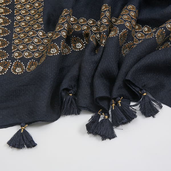 #Svart bomullslin-skjerf, 185-100cm#