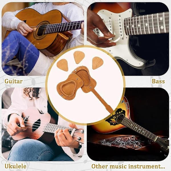 Gitarrplektrumbox med 6 st Gitarrplektrum, Akustisk gitarrplektrumbox i trä för present Musikinstrument Gitarrbas