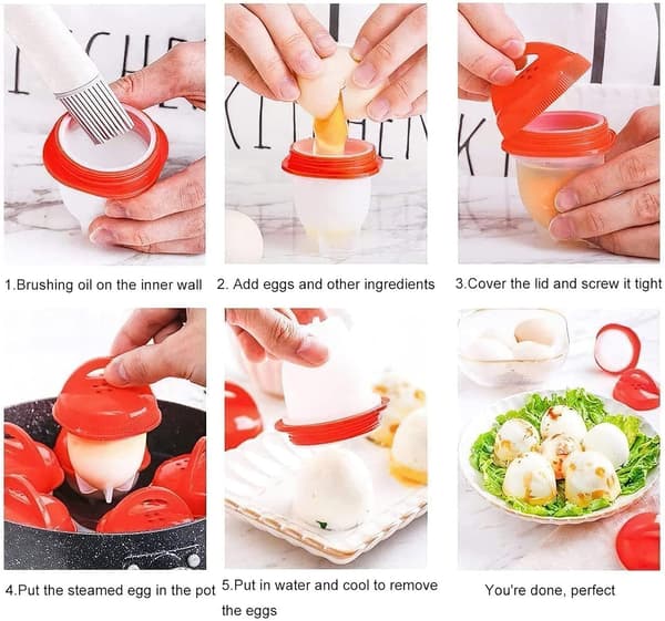 Silikon Eggkoker, 6 stk Kokte Egg Silikon Poacher, Egg Cooking