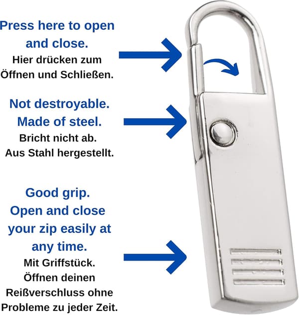*Zipper Reparation Trækker, Sæt med 2 Sølv Lynlås Træk, Univer*