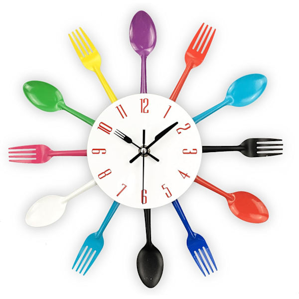 #Spegeleffekt Kök Klocka med Sked och Gaffel - 32*32*4CM Färg#
