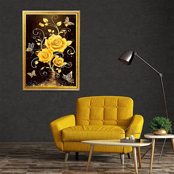 /#/5D Diamantmaleri til børn 30x40cm - Guld Rose, broderi/#/