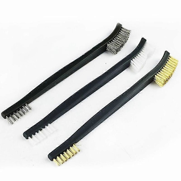 Mini Wire Brushes Rengjøringssett, 7 stk. Nylonstålbørste Messing Dobbelbørste og Metallpigger Polymer for Rustfjerning, Skraping av Smuss