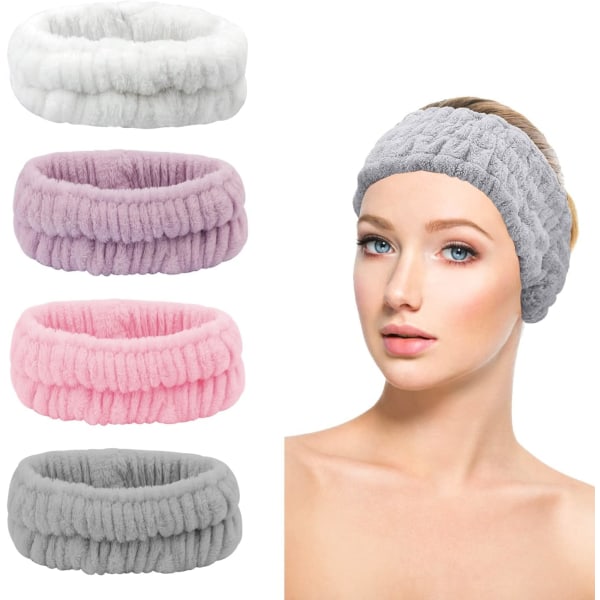 4 Makeup-Hårband, Elastiskt Hårband i Mikrofiber, Tvätbart Hårband F