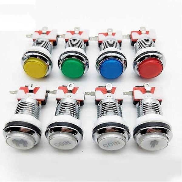 Arcade DIY Kit Del 2X 8 Vejs Joystick + 16X LED Belyste Trykknapper + 2 Spillere + Mønt til 3B Model