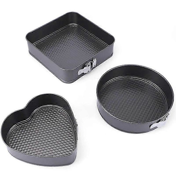 3 stk/sett Non-stick metall bakeform kakeform rund hjerte firkantet form avtakbar bunn bakeform kake