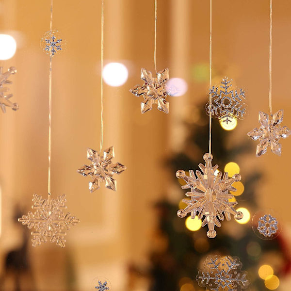 35 Stycken Akryl Kristall Snöflingor Ornament Julgran Hänge Gör-det-själv Vinterland Snöflingor Snö Tema Dekoration Klar Ljusblå
