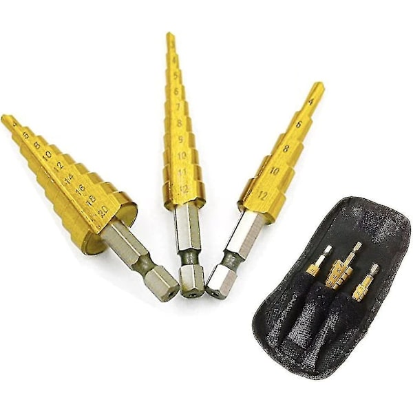 #Set med 3 stegfräsar i rostfritt stål - 3-12mm, 4-12/20mm -#