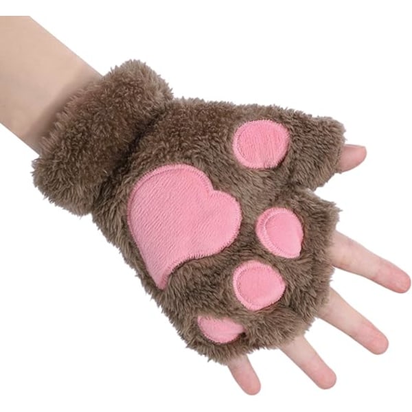 Cat Claw Gloves Child Brown Adult Cute Bear Paw Mitten Autumn-Win