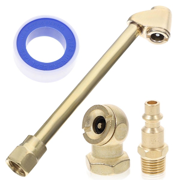 1 Set Mässing Luftchuck Set Luftkompressor Tillbehör Inklusive Adapter och Tejp för Däcktrycksmätare