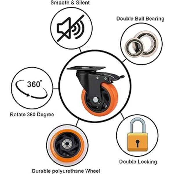 Hjul, Tunga Hjul, 100mm Swivel Hjul med Broms