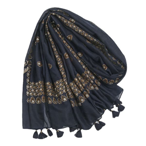 #Svart bomullslin-skjerf, 185-100cm#