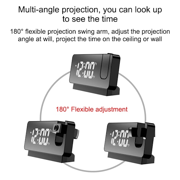 180° Rotations LED Digital Projektionsväckarklocka USB Elektro