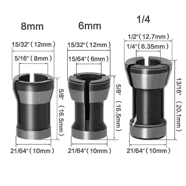 3-pack Spännhylsa Chuck Adapter Set 6mm/6.35mm/8mm Spännhylsa Chuck Huvud För Borrmaskiner Spännhylsa Chuck Fräsmaskin Chuck Tillbehör