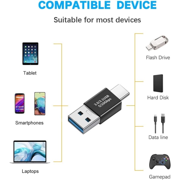 Type-C hann til USB 3.0 hannadapter, USB A hann til USB-C hann OT