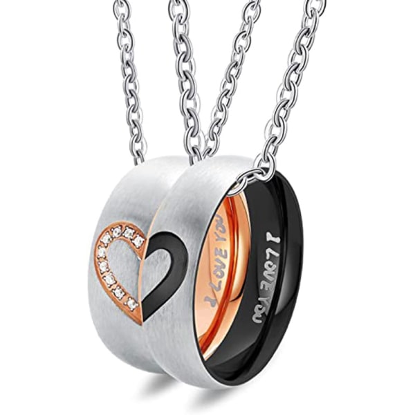 Couple Necklace 2 Rings I Love You Pendant Ring Men Black, Women