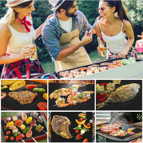 Set med 8 BBQ Grillmattor - 40 x 33 cm - Teflonmattor, 100% Icke-Klibbiga