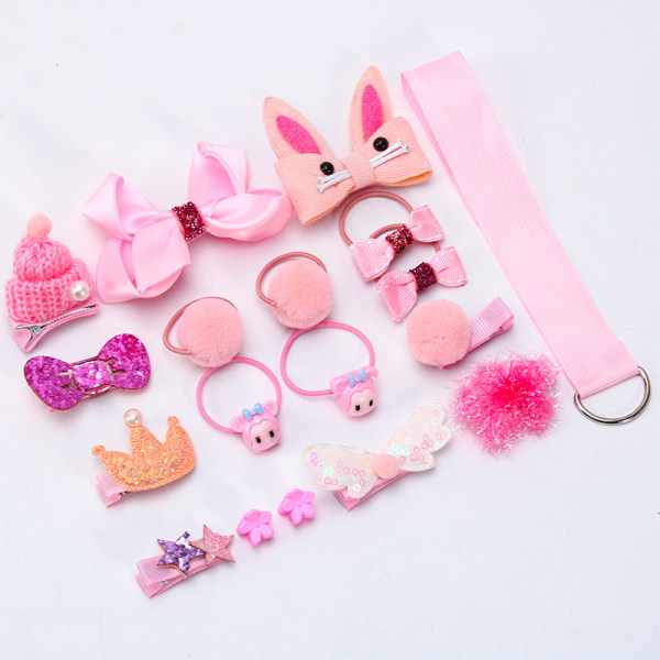 #18-dels Hårtillbehör Set för Flickor Rosa Bågar Hårsnoddar Baby Hårklämmor för Flickor#