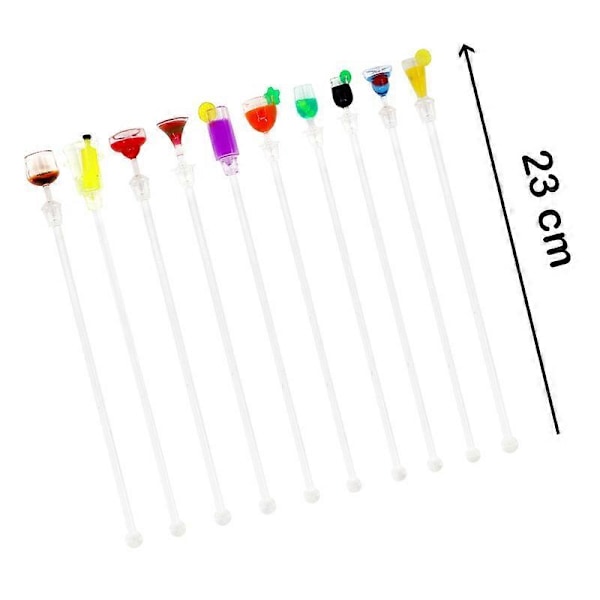 Farverige Akryl Swizzle Sticks, 10 stk. 23 cm Cocktail Drikke Rørepinde Genanvendelige Kop Klare Skafter Drikke Rører til Barer Caféer Fester Restauranter og