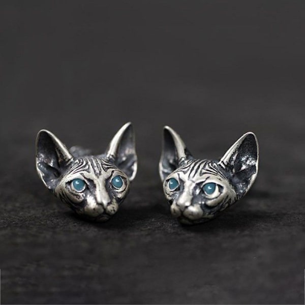 #Retro Sphynx Hårløs Kat Mænds Hip Hop Øreringe Par#