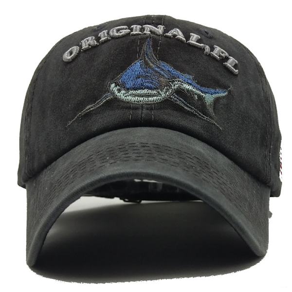 Sort broderet haj hat bomuld baseball cap