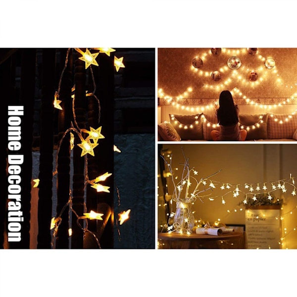 #LED-valoketju 6M Joulukoriste 40 Lämmin Valkoinen Tähti Valoketju#