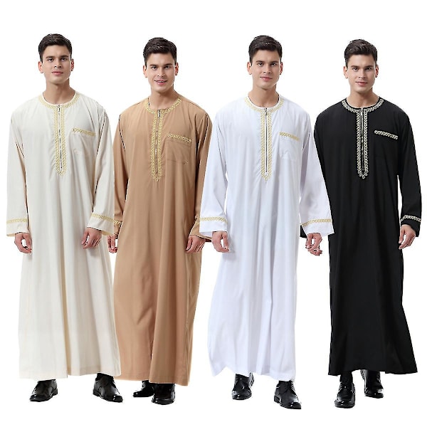 Muslimsk Saudiarabisk Klädnad Kaftan Dubai Tunika Lång Topp Blus Thobe för Män