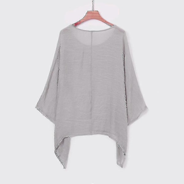 Dam T-shirt Blus Plus Size Ledig Bomull Linne Enfärgad