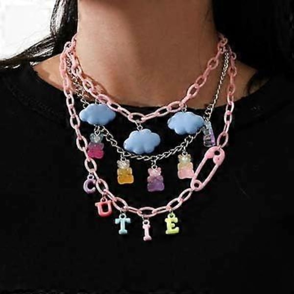 Färggradient västerländsk rosa trelagers söt nål SÖT moln björn halsband