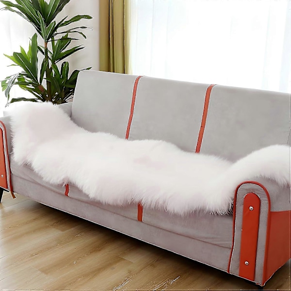 Fluffig Fuskfårskinnsmatta - Vit Tvättbar Fuskpälsmatta För Sovrum Vardagsrum (60 X 90 Cm)