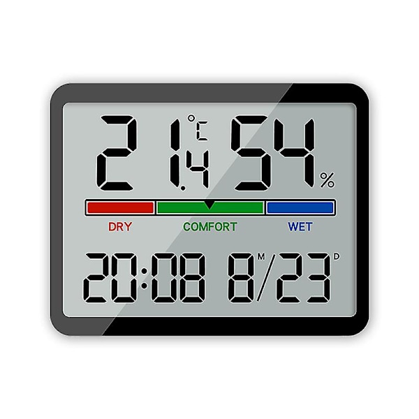 Termometer Indendørs Hygrometer, Temperatur- og Fugtighedsmåler, Høj Præcision Digital Hygrometer, LCD Digital Termometer med Ur og Dato, / S