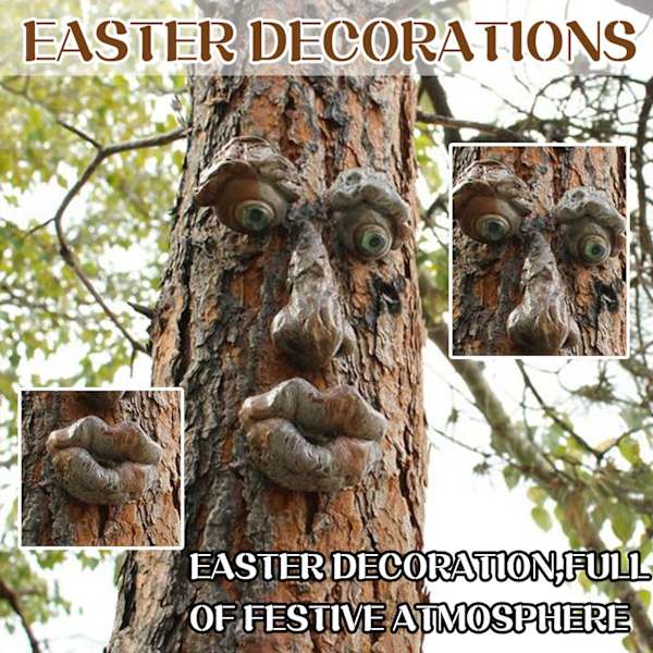 #3D Gammel Mand Træ Ansigt Kunst Ornamenter - Sjove Fantasifulde Træ Ansigt Skulptur - Have Dekoration#