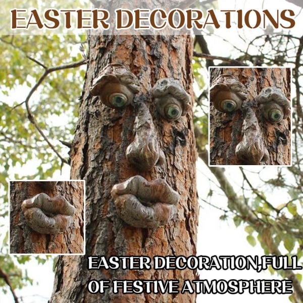#3D Gammel Mann Treansikt Ornamenter - Morsomme og Fantasifulle Treansikt Skulpturer - Hagedekor#