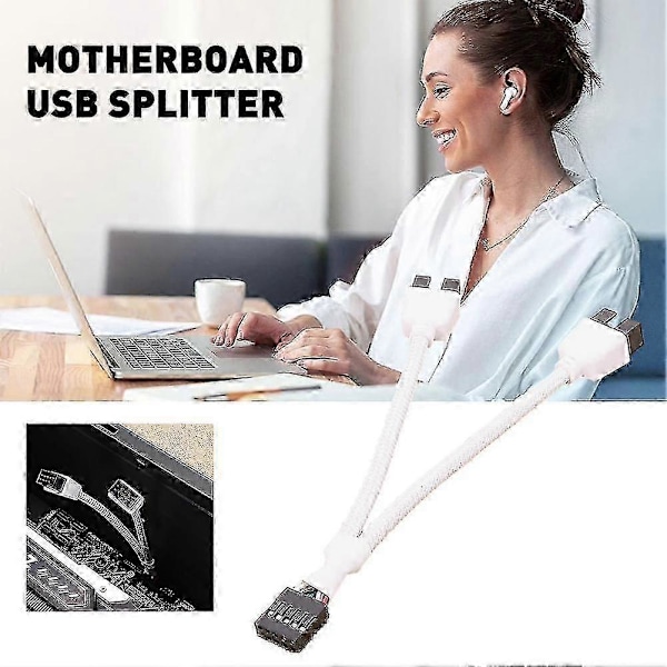 Emolevyn 9-nastainen USB-liitin kahteen USB2.0 9-nastaiseen jakajakeskittimen jatkokaapeliin