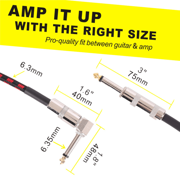 /#/Kabel, 3 m instrumentkabel, 6,35 mm jack, (3 cm), til elguitar, elbas eller keyboardinstrumenter/#/