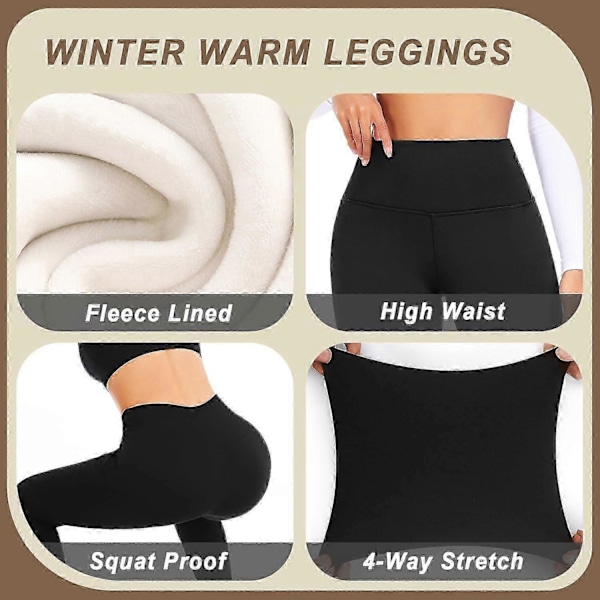 Termiske leggings til kvinder, højtaljede fleeceforede leggings, tykke, varme vinterleggings med pels